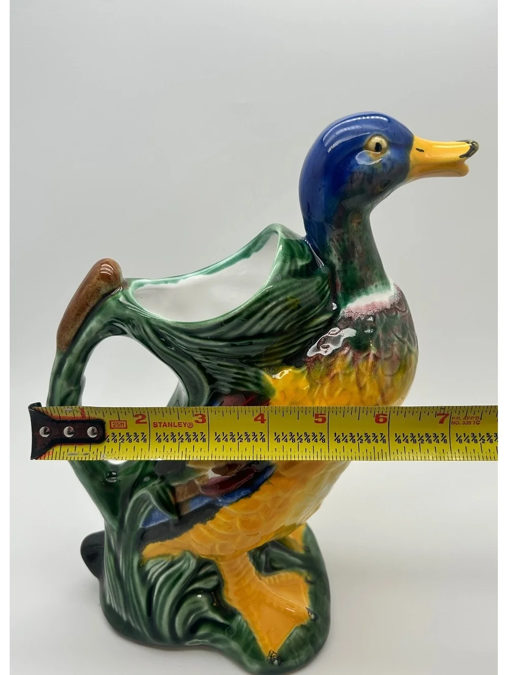 Vintage Ceramic Duck Pitcher by MCM Portuguese Artist F. Mendes